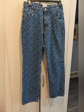 Princess Polly Women's Blue Logo-Print Straight Jeans